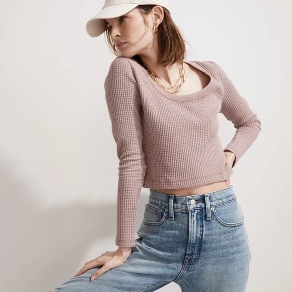 MWL Madewell Waffle Thermal Long Sleeve Crop Tee Top Shirt - Picture 1 of 4